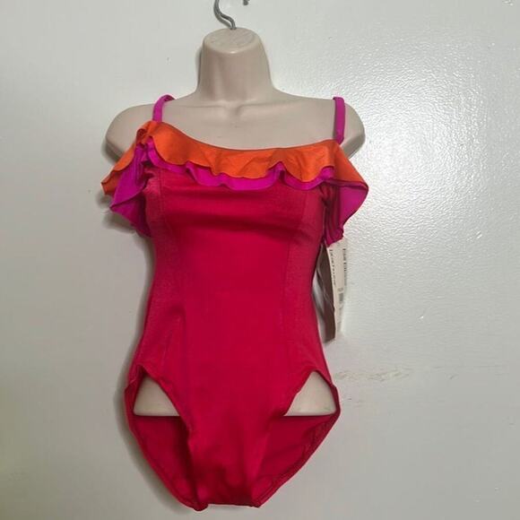 NWT VTG BILL BLASS SWIMSUIT RUFFLE COLORFUL SIZE 12‎ - Picture 1 of 5